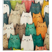 Lebhafte Cartoon Katzen in vertikaler Kunst Duschvorhang (Vorderseite)