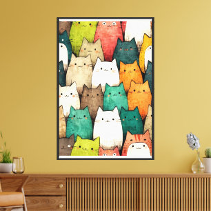 Lebhafte Cat Art   Niedlicher Cartoon Leinwanddruck