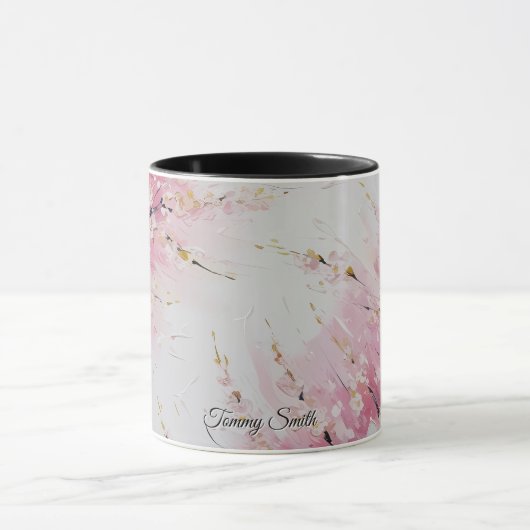 Lebhafte Cherry Blossom Abstrakte Kunst Tasse (Zentrum)