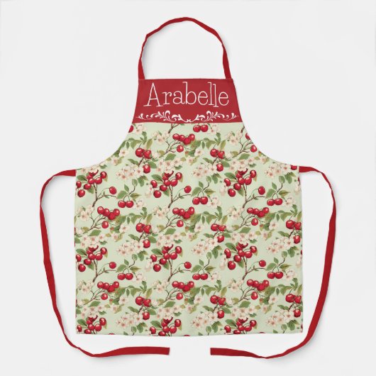 Lebhafte Cherry Print-Schürze auf Cream Schürze (Vorderseite)