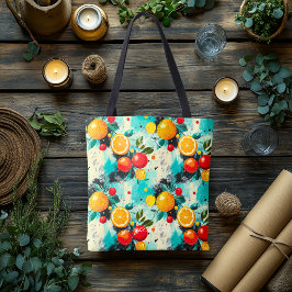 Lebhafte Citrus- und Apple Themed Tote Bag-Initial Tasche