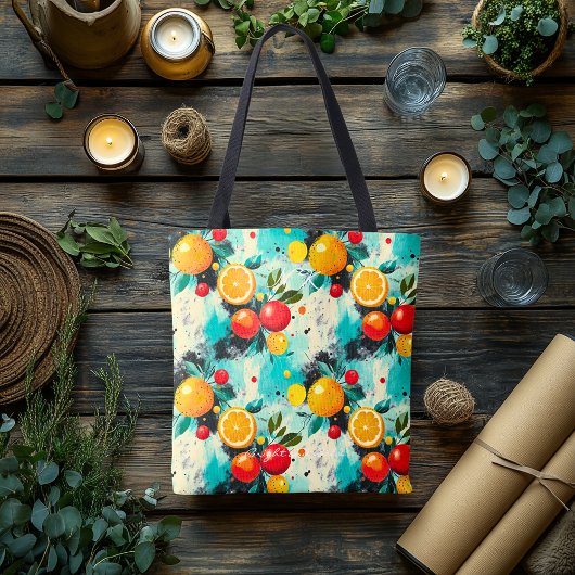 Lebhafte Citrus- und Apple Themed Tote Bag-Initial Tasche