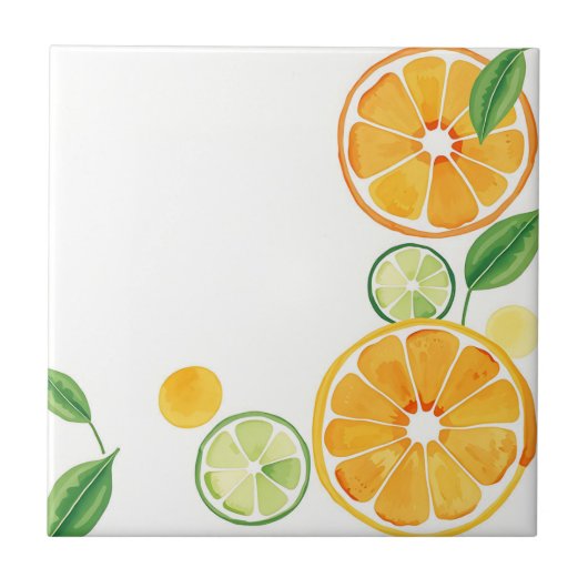 Lebhafte Citrus Wasserfarbe auf weichem Beige Fliese (Vorderseite)