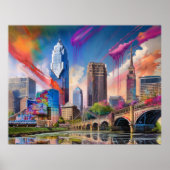 Lebhafte Cleveland Ohio Skyline Abstrakte Kunst Poster (Vorne)