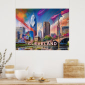 Lebhafte Cleveland Ohio Skyline Abstrakte Kunst Poster (Küche)