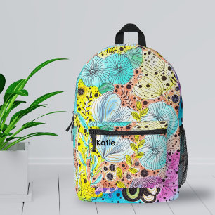 Lebhafte, Coole, blühende, handgezeichnet Doodles Bedruckter Rucksack