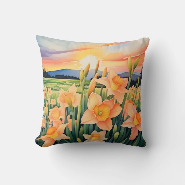 Lebhafte Daffodil Meadow Kissen (Vorderseite)
