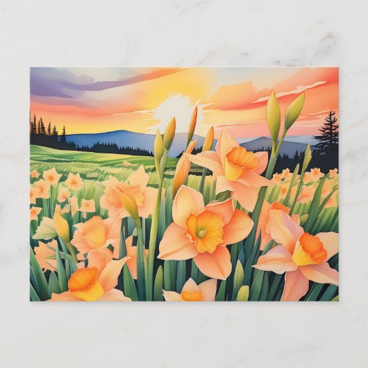 Lebhafte Daffodil Meadow Postkarte (Vorderseite)
