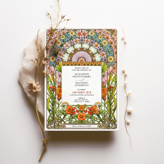 Lebhafte Daisy & Orange Blossom Jugendstil-Hochzei Einladung