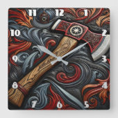 Lebhafte Designs rund um Firemans Ax Quadratische Wanduhr (Vorderseite)