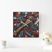 Lebhafte Designs rund um Firemans Ax Quadratische Wanduhr (Zuhause)