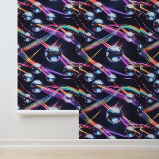 Lebhafte Disco Ball Rainbow Wirbel Peel and Stick Tapete (Anwendung)