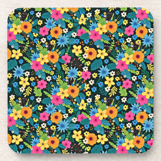 Lebhafte Ditsy-Blume Blumenmuster-43785 Getränkeuntersetzer (Vorderseite)