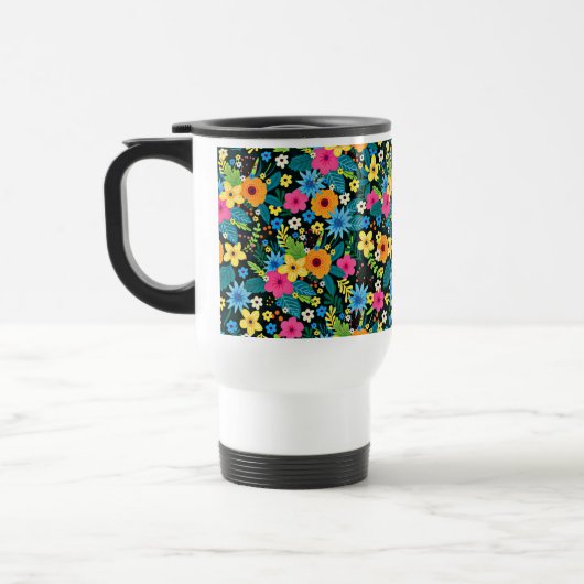 Lebhafte Ditsy-Blume Blumenmuster-43785 Reisebecher (Links)