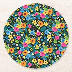 Lebhafte Ditsy-Blume Blumenmuster-43785 Runder Pappuntersetzer