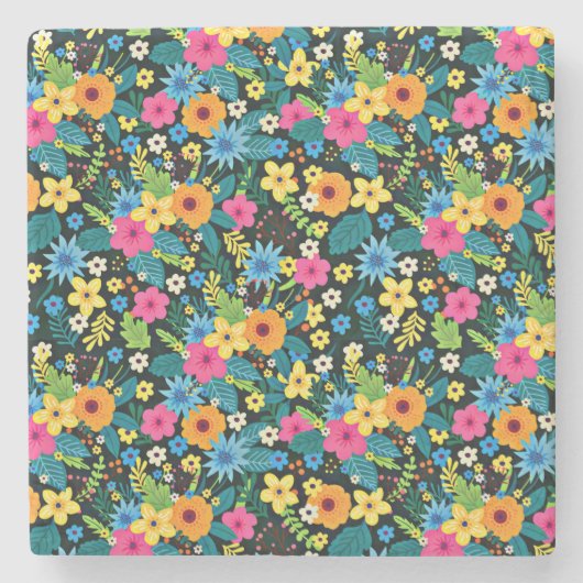 Lebhafte Ditsy-Blume Blumenmuster-43785 Steinuntersetzer (Vorderseite)