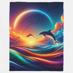 "Lebhafte Dolphin Fantasy - Surreal Ocean Art" Fleecedecke