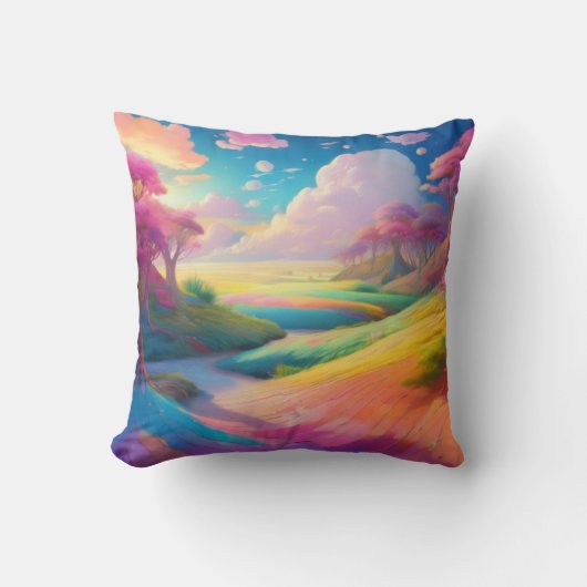 Lebhafte Dreamy Landschaft in Pastellfarben Kissen (Vorderseite)