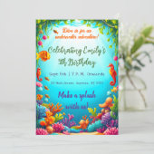 Lebhafte Einladung zum Geburtstag im Unterwasseroz (Stehend Vorderseite)