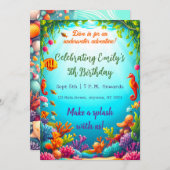 Lebhafte Einladung zum Geburtstag im Unterwasseroz (Vorne/Hinten)