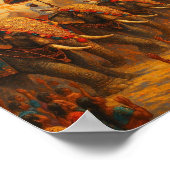 Lebhafte Elefantenparade - Traditionelle Szene Poster (Ecke)