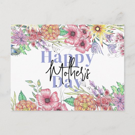 Lebhafte Elegante Blume Verlasse Muttertag Postkarte (Vorderseite)
