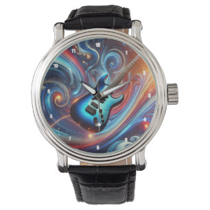 Lebhafte elektrische Gitarre inmitten eines Abstra Armbanduhr