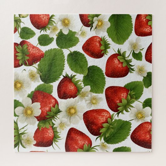 Lebhafte Erdbeeren, Blätter und Blume Puzzle (Horizontal)