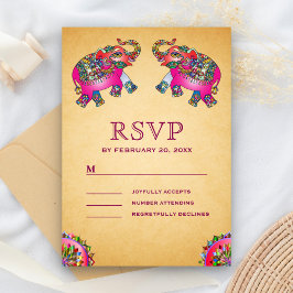 Lebhafte ethnische Elefanten, indische Hochzeit RSVP Karte