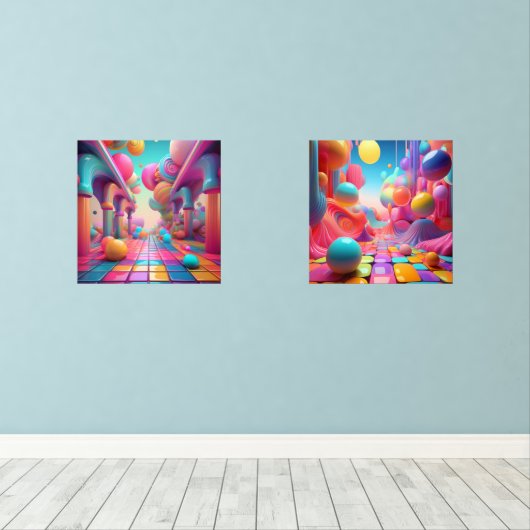 Lebhafte Fantasiewelt - Abstrakte Kunst Bilderwand Sets (Holzboden)
