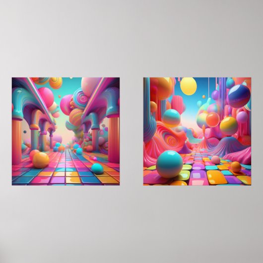 Lebhafte Fantasiewelt - Abstrakte Kunst Bilderwand Sets (Vorderseite)