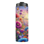 Lebhafte Fantasy-Blume Meadow Sunset Thermosbecher (Vorderseite)