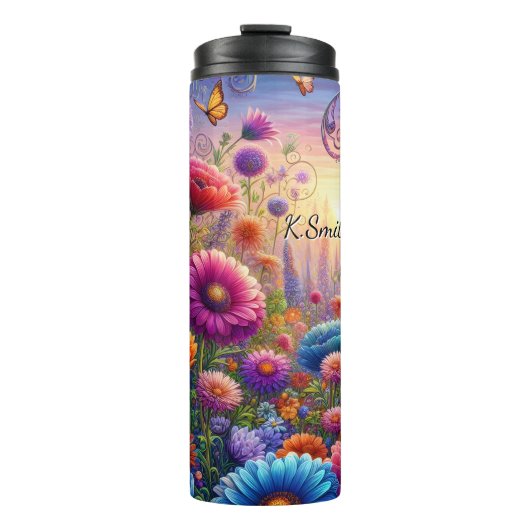 Lebhafte Fantasy-Blume Meadow Sunset Thermosbecher (Vorderseite)