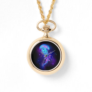 Lebhafte Farbe leuchtende Qualle Armbanduhr