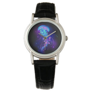 Lebhafte Farbe leuchtende Qualle Armbanduhr