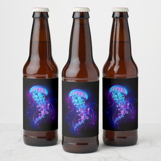 Lebhafte Farbe leuchtende Qualle Bierflaschenetikett (Flaschen)