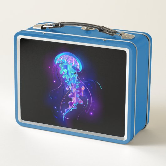 Lebhafte Farbe leuchtende Qualle Metall Brotdose (Rückseite)