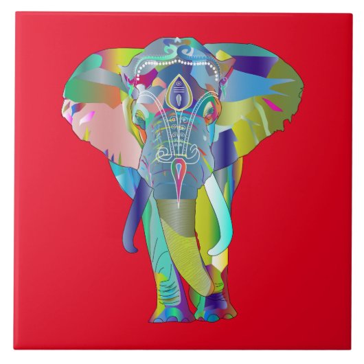 Lebhafte Farbe Mandala Elephant Fliese (Vorderseite)