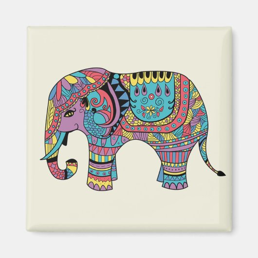 Lebhafte Farbe Mandala Elephant Magnet (Vorne)