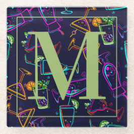 Lebhafte Farben Neon Cocktails auf schwarz Glasuntersetzer