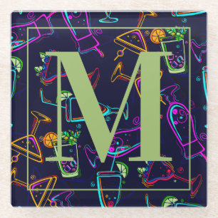 Lebhafte Farben Neon Cocktails auf schwarz Glasuntersetzer