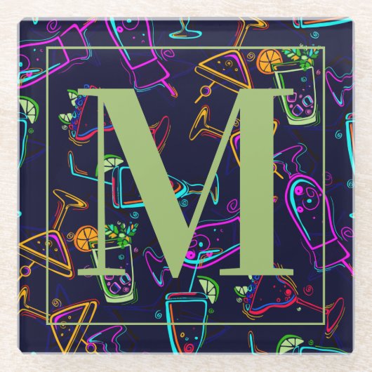 Lebhafte Farben Neon Cocktails auf schwarz Glasuntersetzer (Vorderseite)