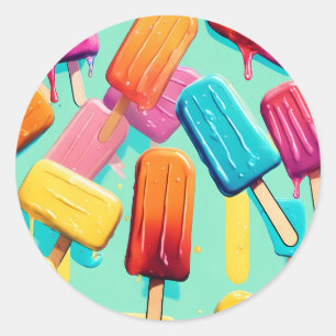 Lebhafte Farben Popsicles Sommer Runder Aufkleber