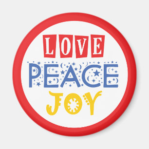 Lebhafte Farben und Worte: Liebe Frieden Freude Magnet