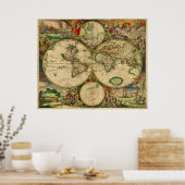 Lebhafte Farben Vintage Alte Weltkarte Poster (Küche)