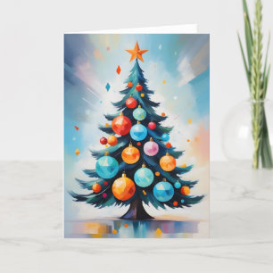Lebhafte Farben Weihnachtsbaum Geometrische Strich Feiertagskarte