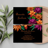 Lebhafte, farbenfrohe blühende Blume Schwarz Visitenkarte