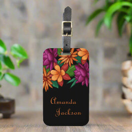 Lebhafte, farbenfrohe blühende Blume Schwarzer Chi Gepäckanhänger