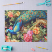 Lebhafte farbenfrohe Blumenpfauendekoupage Seidenpapier (Basteln)