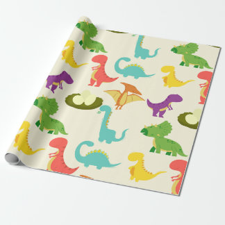 Lebhafte farbenfrohe Dinosaurier und Eier Geschenkpapier